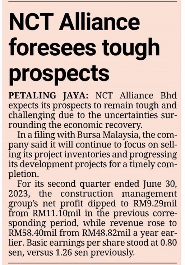 NCT Alliance foresees tough prospects